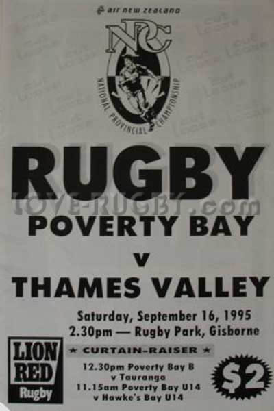 1995 Poverty Bay v Thames Valley  Rugby Programme
